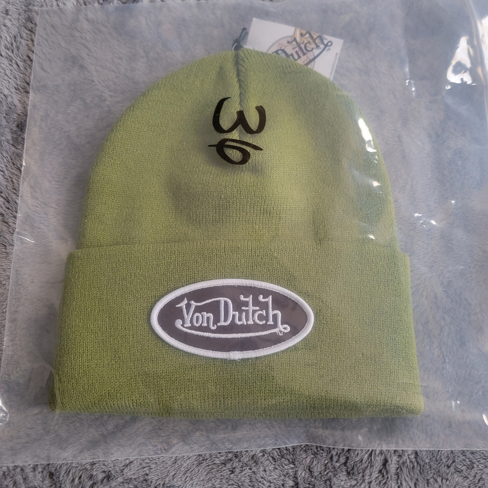 Von Dutch Olive Green Cuffed Beanie with Logo Patch